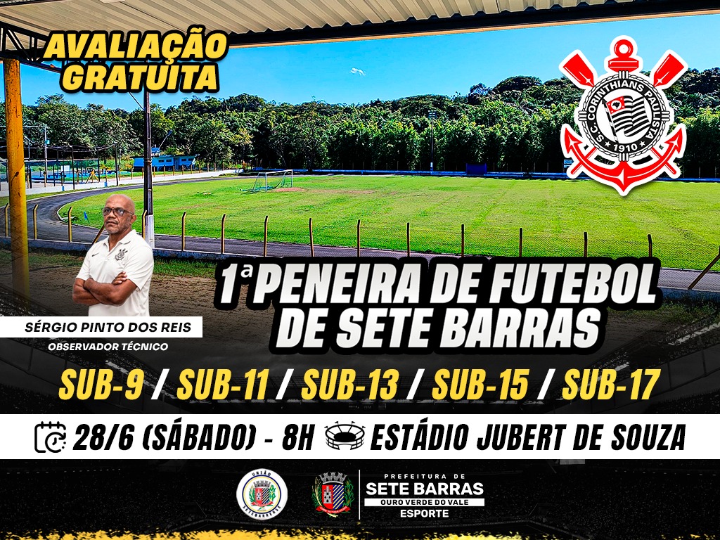 Corinthians realiza 1ª Peneira de Futebol de Base em Sete Barras neste sábado (28/6)