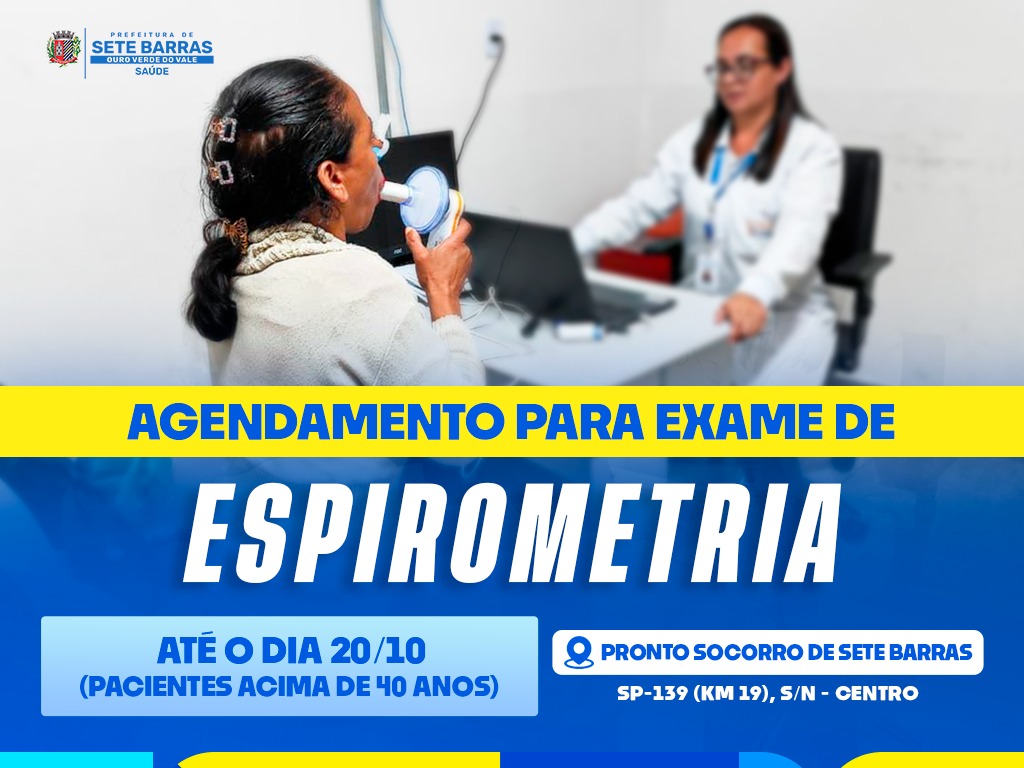 Prefeitura de Sete Barras abre agendamento para exame de Espirometria até o dia 20/10